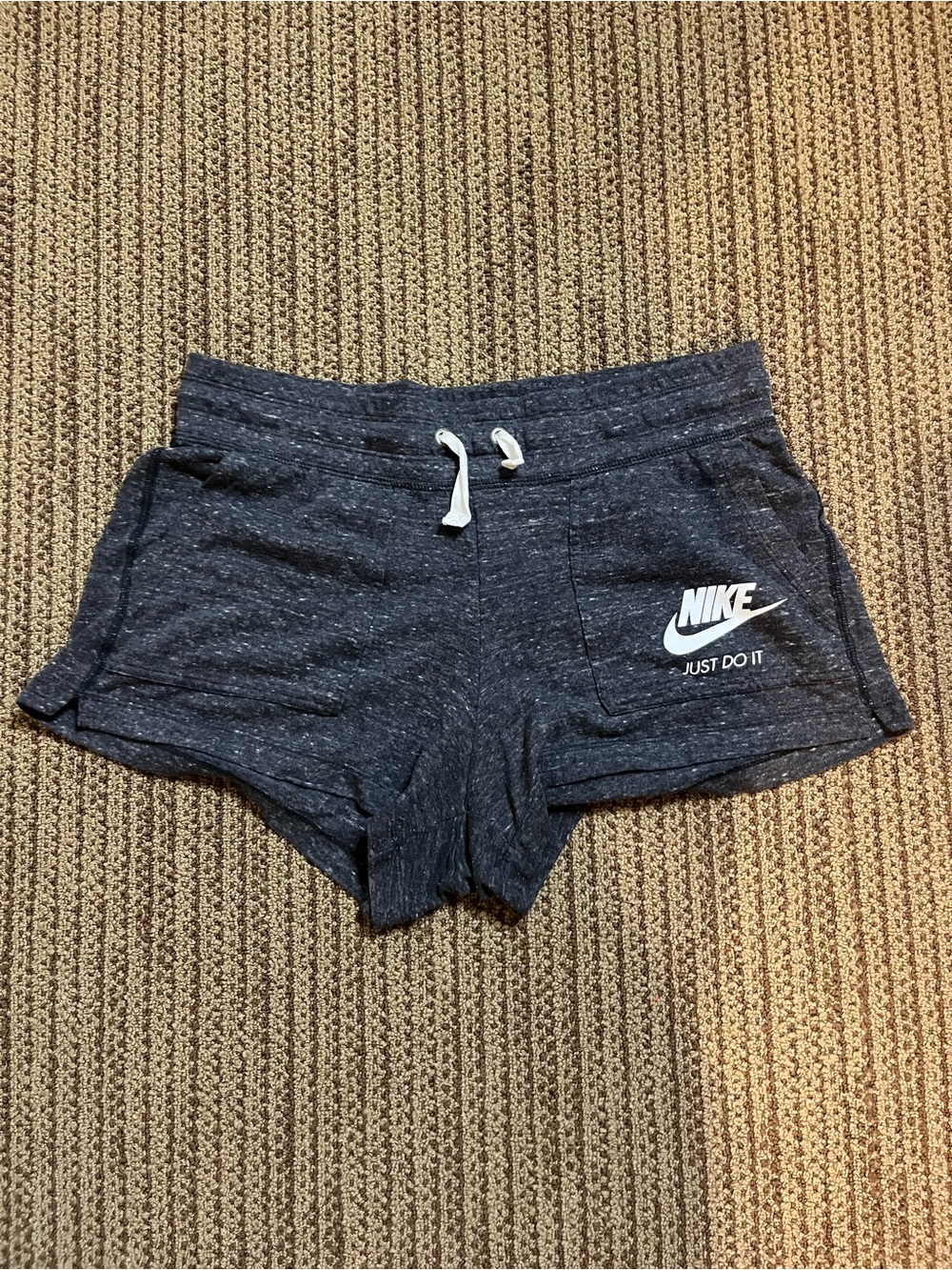 Nike Women's Heather Charcoal Knit Athletic Shorts with White Logo